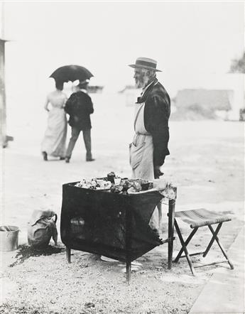 EUGÈNE ATGET (1857-1927)/BERENICE ABBOTT (1898-1991) Vendor on Beach * Quai Construction * Paveurs (street layers).